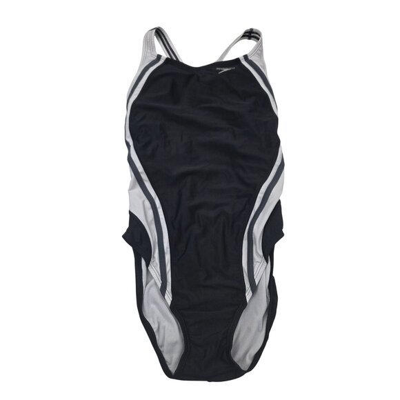 Speedo Womens Black White Racerback One-Piece Swimsuit PowerFLEX Eco Size 8 - Picture 1 of 9